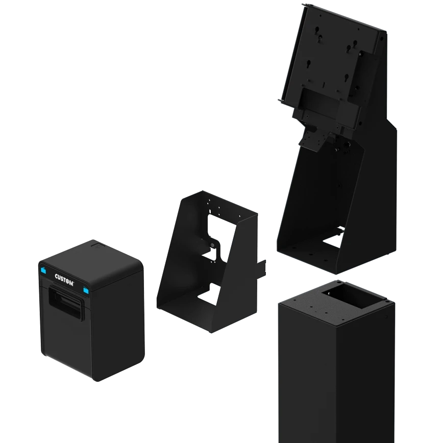 Custom Connect multifunctional stand with portrait monitor, receipt printer and payment terminal