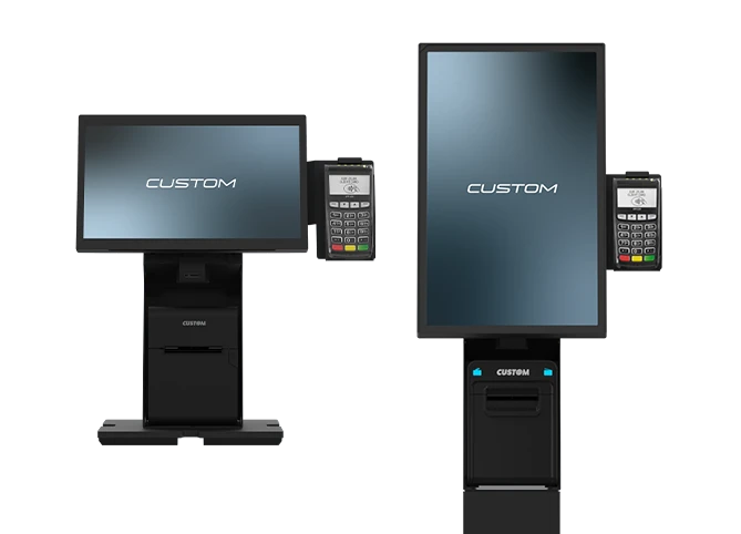 Custom Connect multifunctional stand with portrait monitor, receipt printer and payment terminal