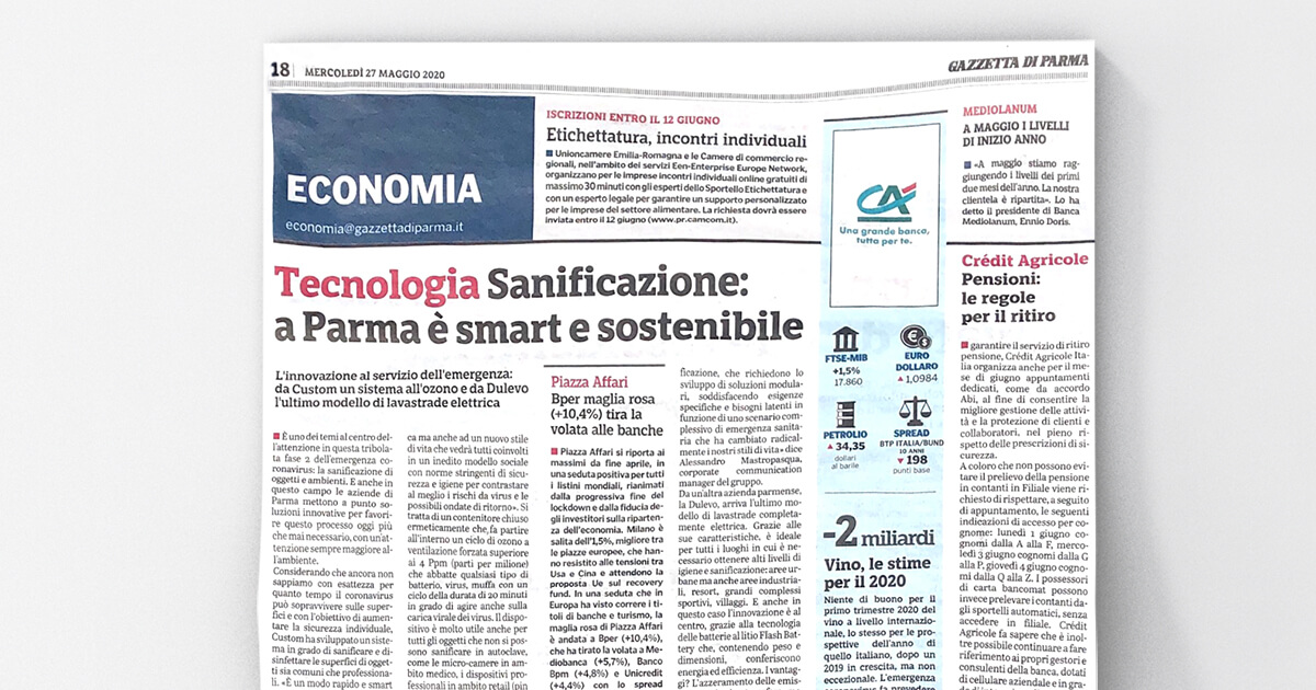 thumb_Gazzetta di Parma - Tecnologia Sanificazione: a Parma è smart e sostenibile